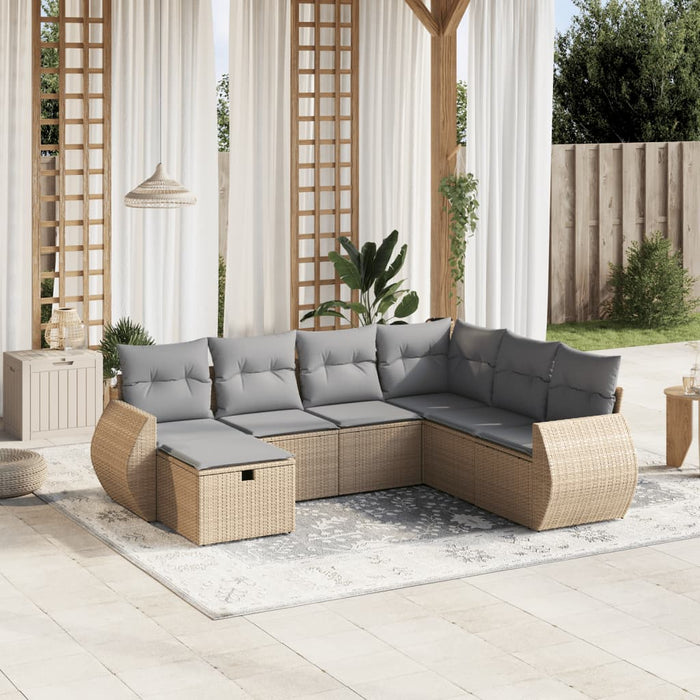 Set Divano da Giardino 7 pz con Cuscini Beige Misto Polyrattan 3264145