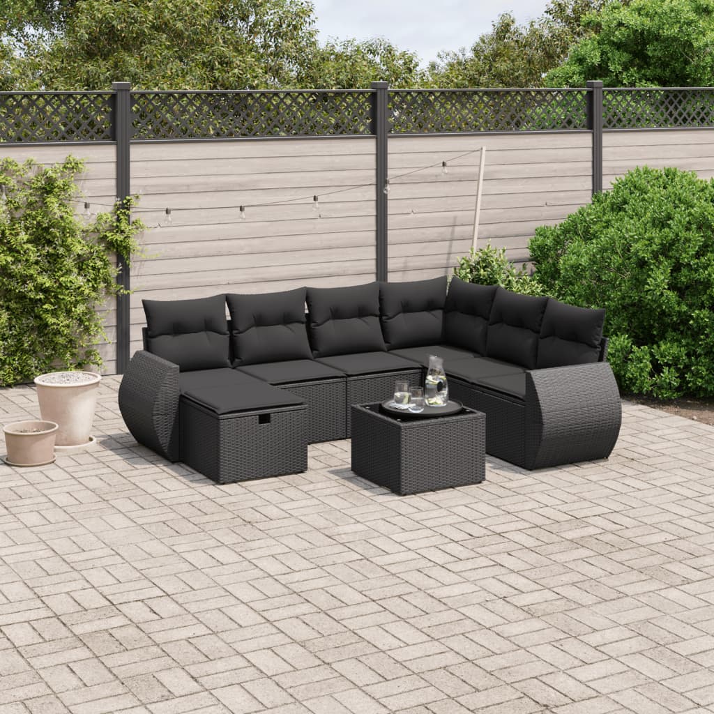 Set Divani da Giardino con Cuscini 8 pz Nero in Polyrattancod mxl 90517