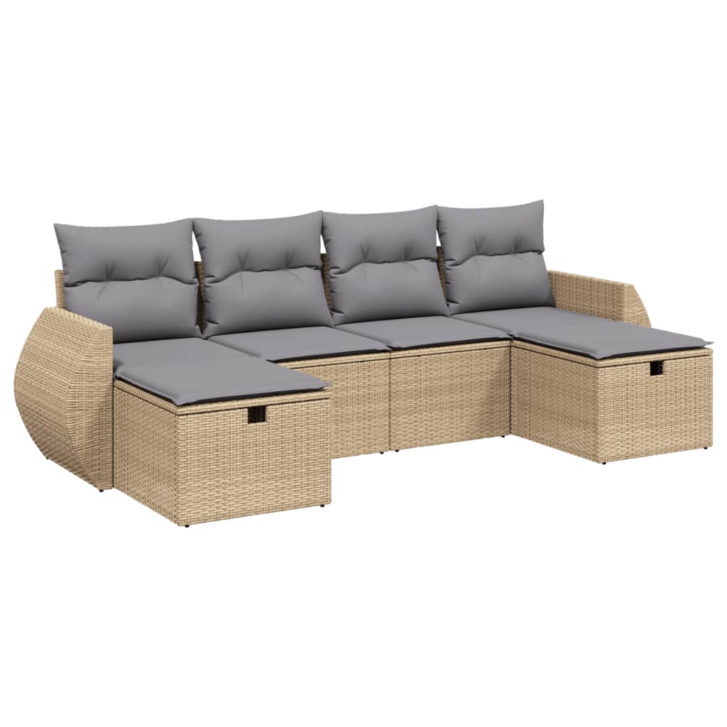 Set Divano da Giardino 6 pz con Cuscini Beige Misto Polyrattancod mxl 115619