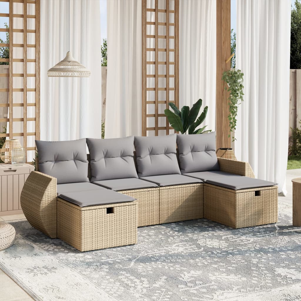 Set Divano da Giardino 6 pz con Cuscini Beige Misto Polyrattancod mxl 115619