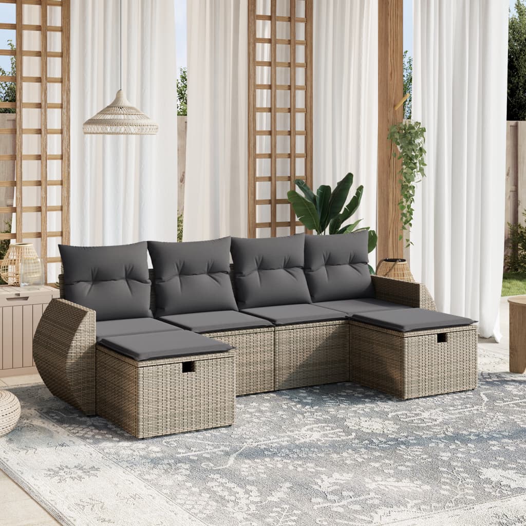 Set Divano da Giardino 6 pz con Cuscini Grigio in Polyrattan 3264166