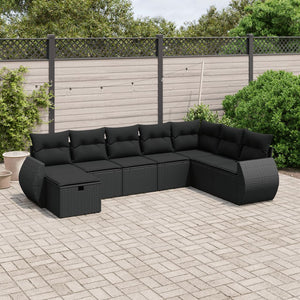 Set Divani da Giardino con Cuscini 8 pz Nero in Polyrattan 3264201