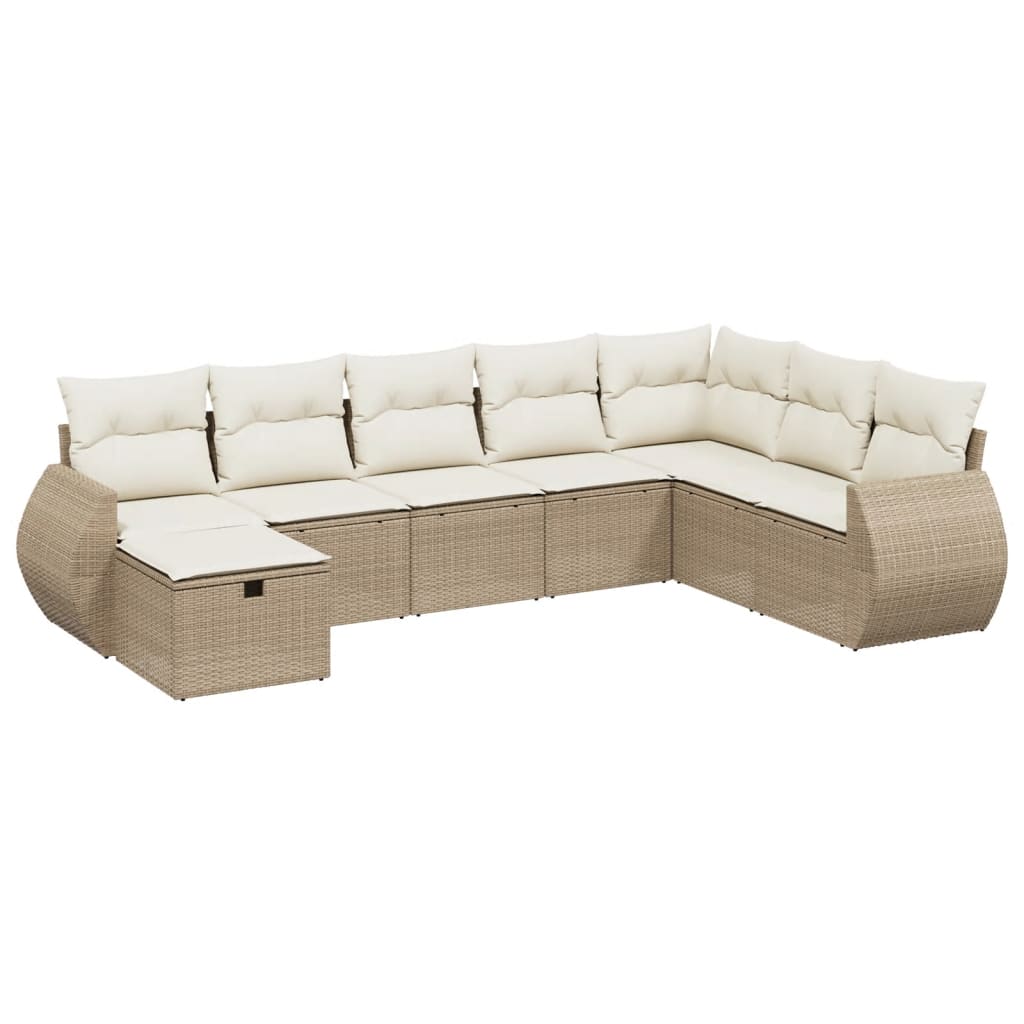 Set Divano da Giardino 8 pz con Cuscini Beige in Polyrattan 3264204