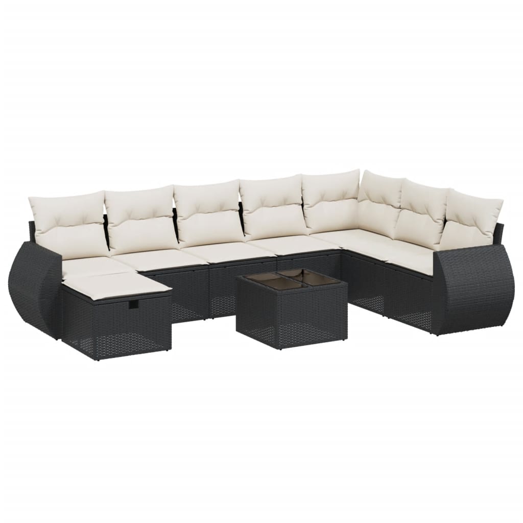 Set Divani da Giardino 9 pz con Cuscini Nero in Polyrattan 3264212