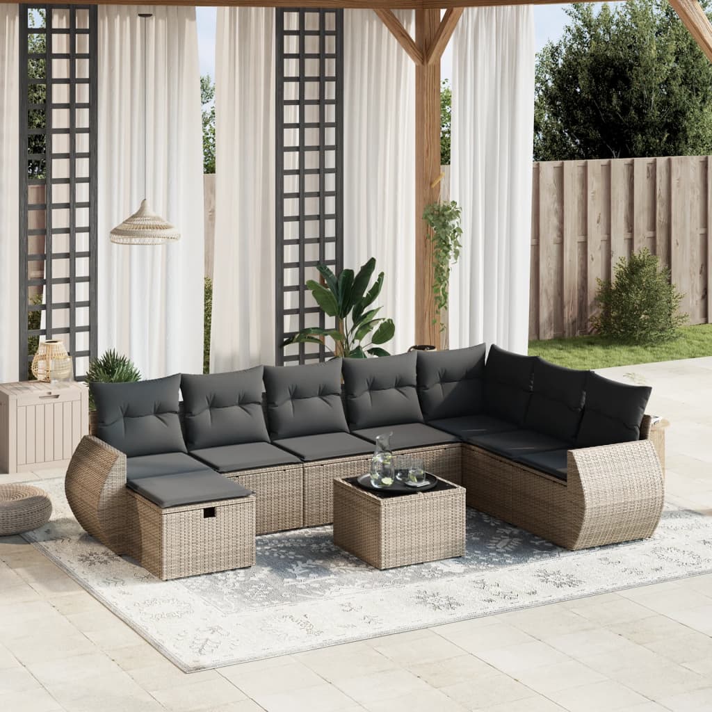 Set Divano da Giardino 9 pz con Cuscini Grigio in Polyrattancod mxl 116341