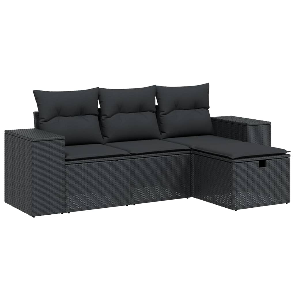 Set Divani da Giardino 4 pz con Cuscini Nero in Polyrattan 3264371