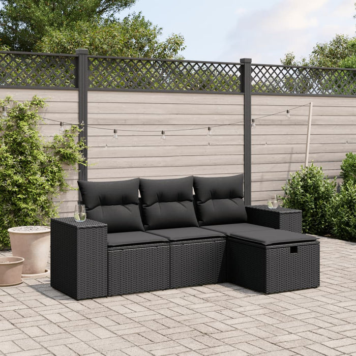 Set Divani da Giardino 4 pz con Cuscini Nero in Polyrattan 3264371