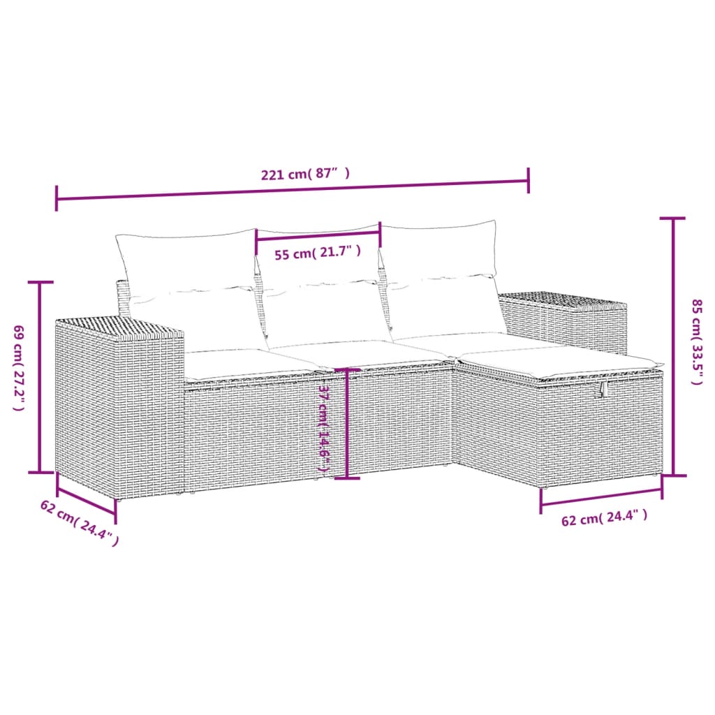 Set Divani da Giardino 4 pz con Cuscini Nero in Polyrattancod mxl 113710