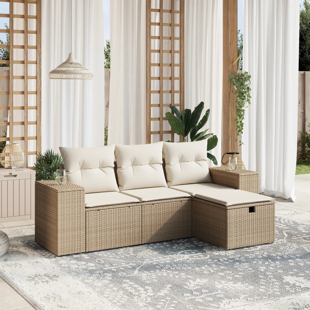 Set Divano da Giardino 4 pz con Cuscini Beige in Polyrattan 3264374