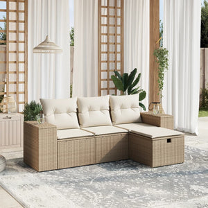 Set Divano da Giardino 4 pz con Cuscini Beige in Polyrattan 3264374