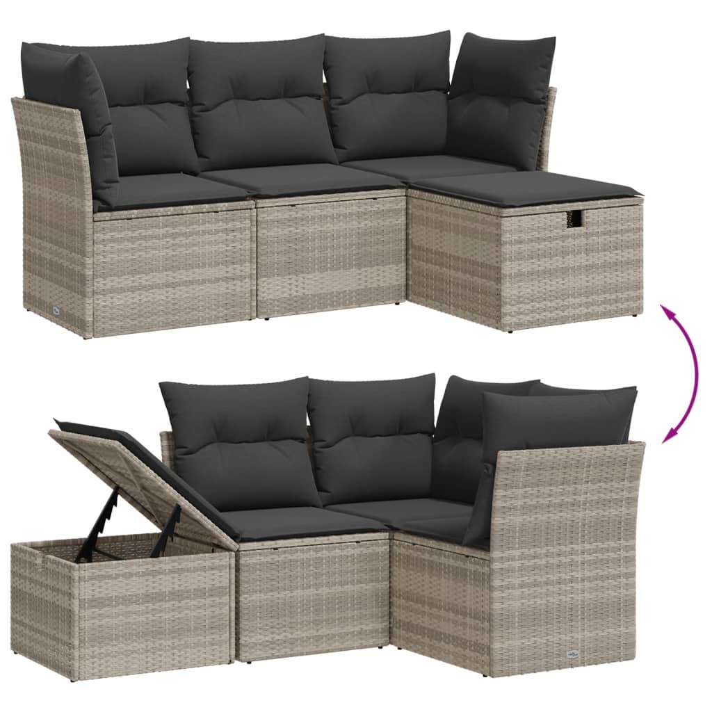 Set Divano da Giardino 4pz con Cuscini Grigio Chiaro Polyrattan 3264378