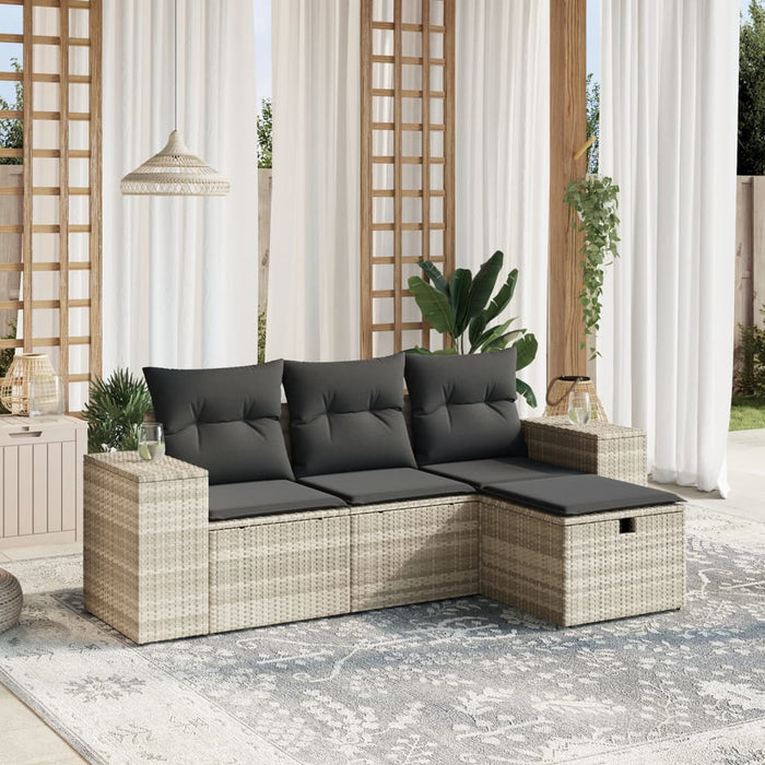 Set Divano da Giardino 4pz con Cuscini Grigio Chiaro Polyrattan 3264378