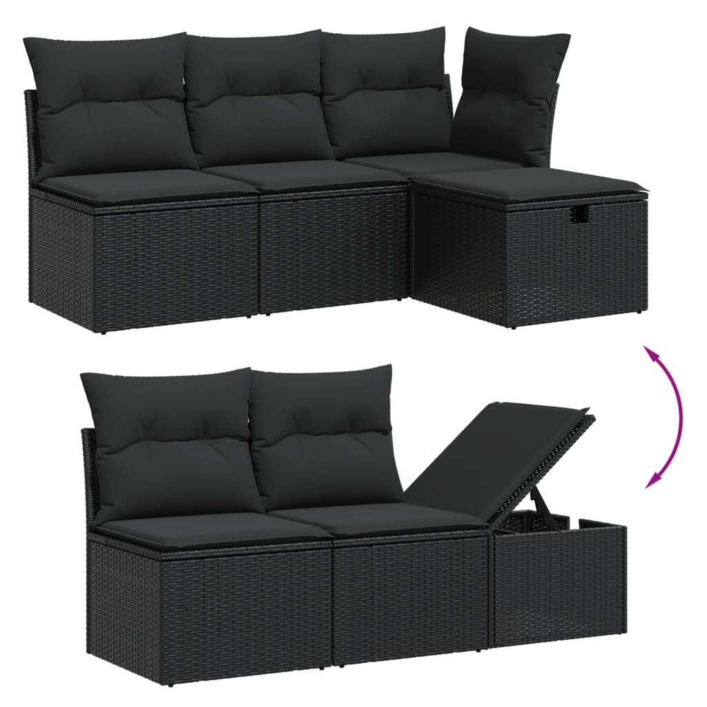 Set Divani da Giardino 5 pz con Cuscini in Polyrattan Nero 3264391