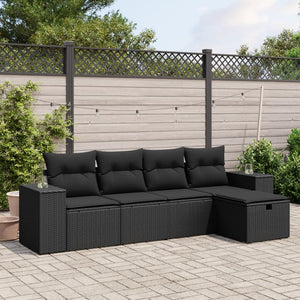 Set Divani da Giardino 5 pz con Cuscini in Polyrattan Nero 3264391