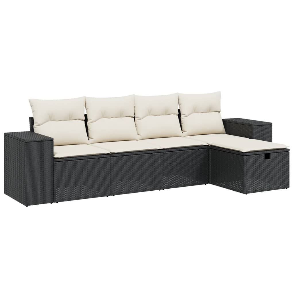 Set Divani da Giardino 5 pz con Cuscini in Polyrattan Nero 3264392