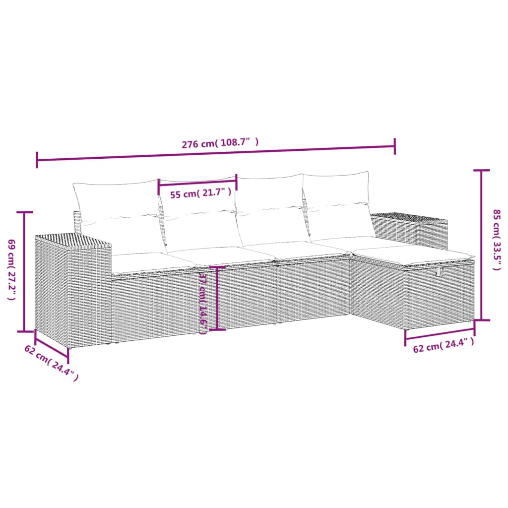 Set Divani da Giardino 5 pz con Cuscini in Polyrattan Nero 3264392