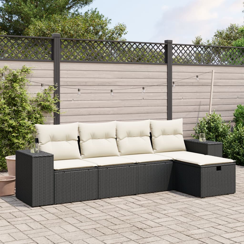 Set Divani da Giardino 5 pz con Cuscini in Polyrattan Nero 3264392