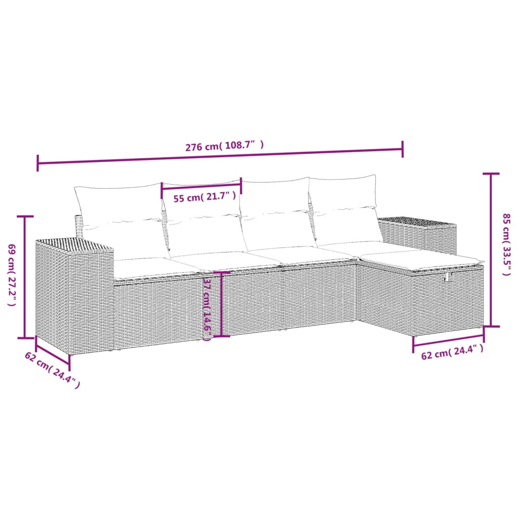 Set Divano da Giardino 5pz con Cuscini Grigio Chiaro Polyrattan 3264398