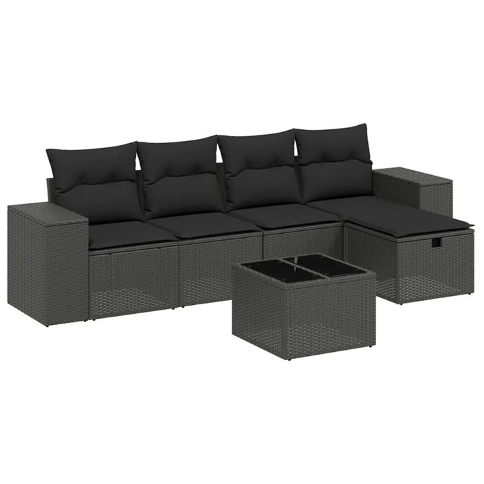 Set Divano da Giardino 6 pz con Cuscini Nero in Polyrattan 3264401