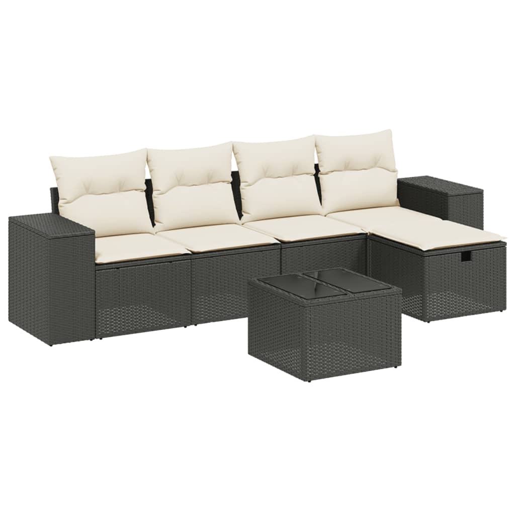 Set Divano da Giardino 6 pz con Cuscini Nero in Polyrattancod mxl 92990