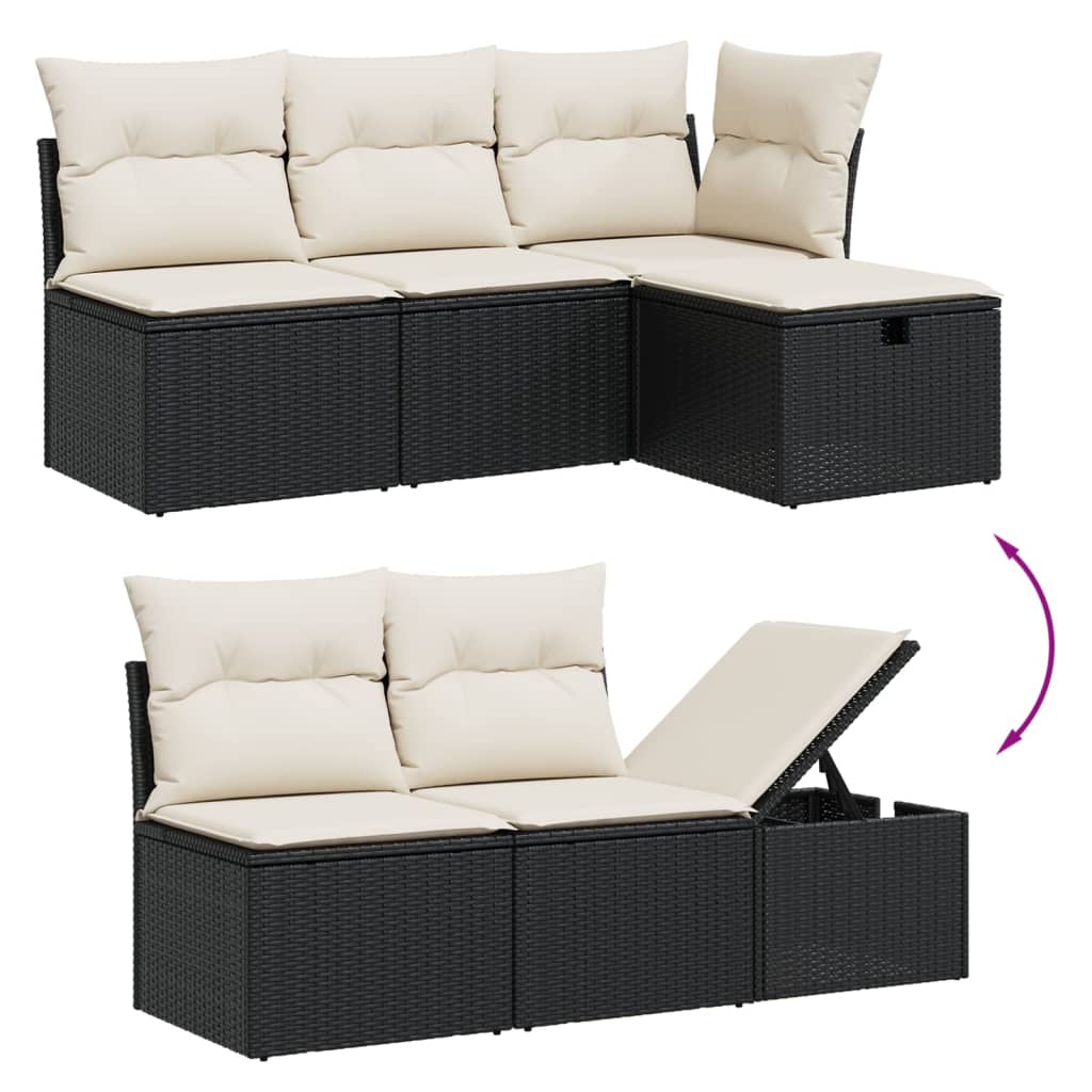 Set Divano da Giardino 6 pz con Cuscini Nero in Polyrattan 3264402