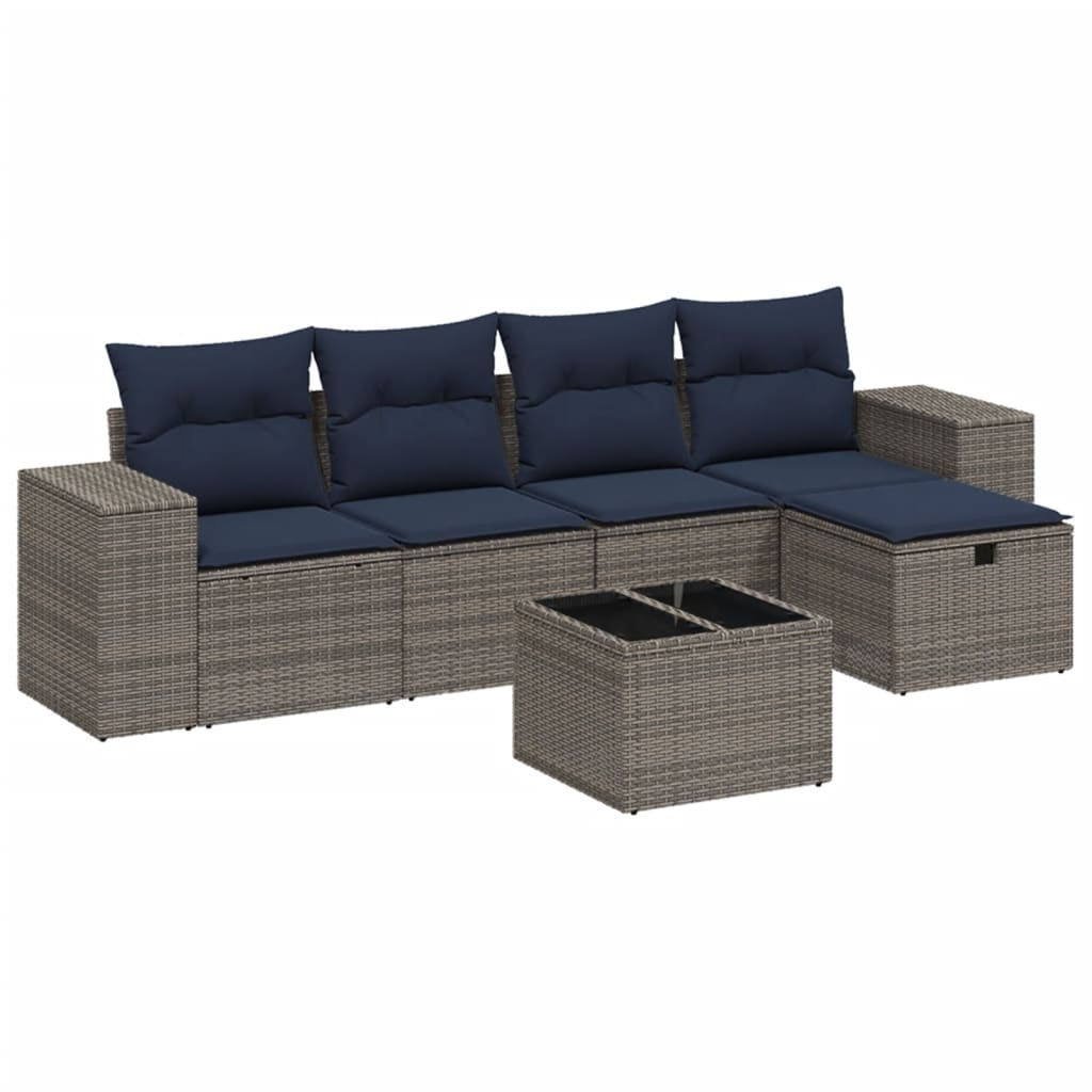 Set Divano da Giardino 6 pz con Cuscini Grigio in Polyrattan 3264406