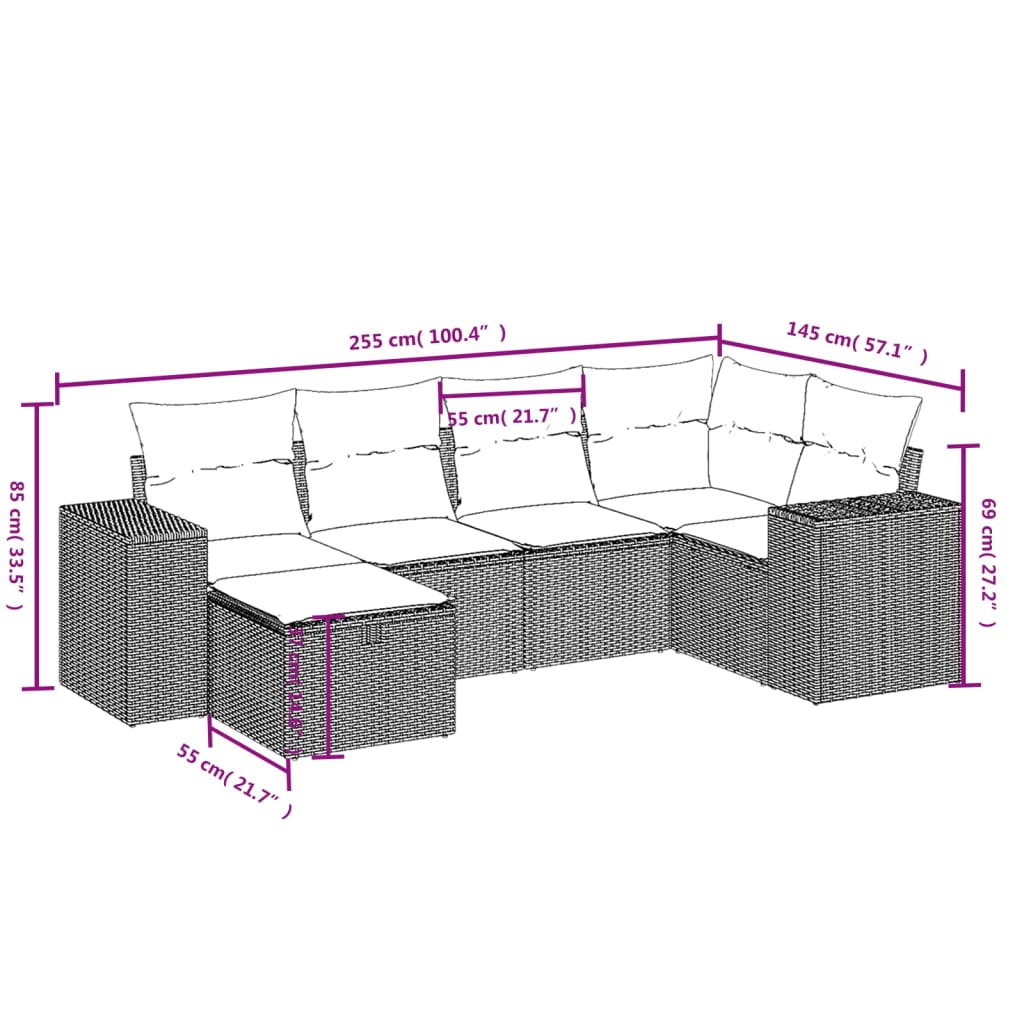 Set Divano da Giardino 6 pz con Cuscini Grigio in Polyrattan 3264416