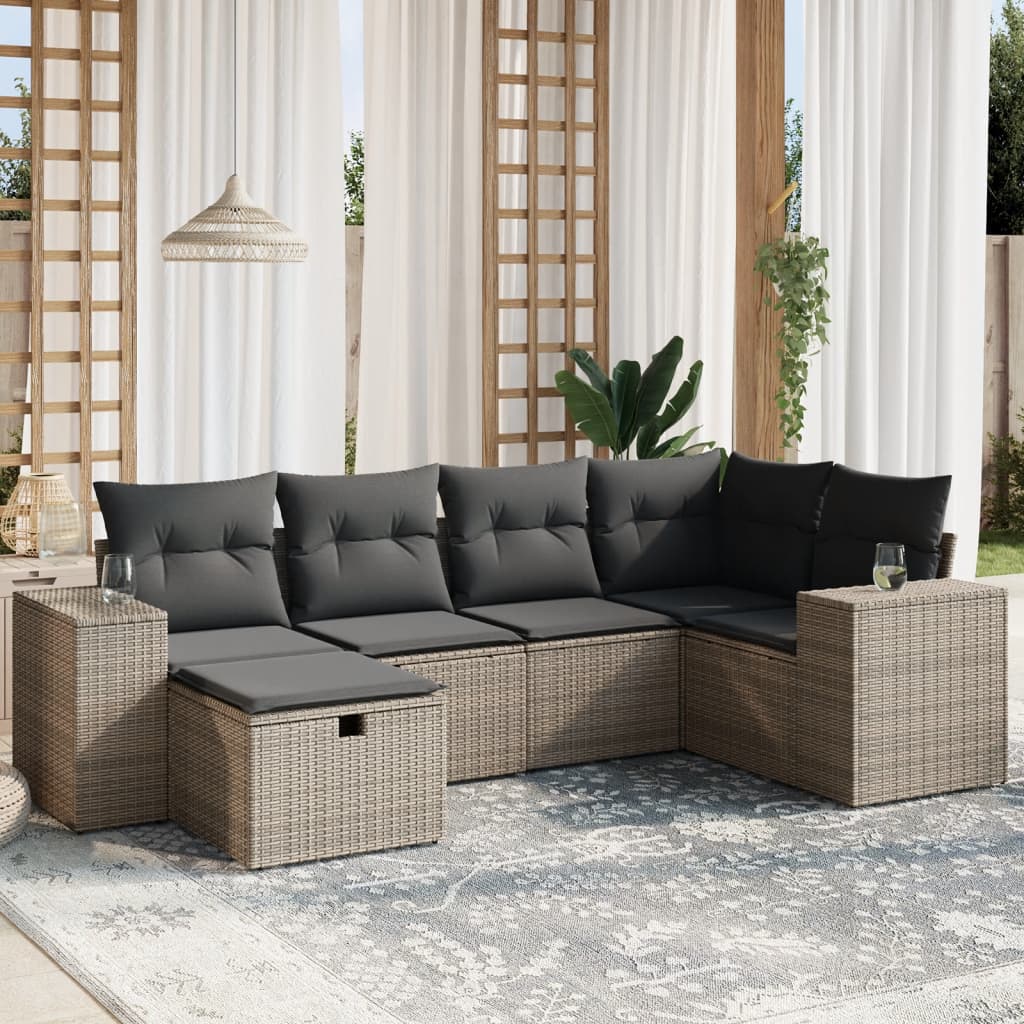 Set Divano da Giardino 6 pz con Cuscini Grigio in Polyrattan 3264416