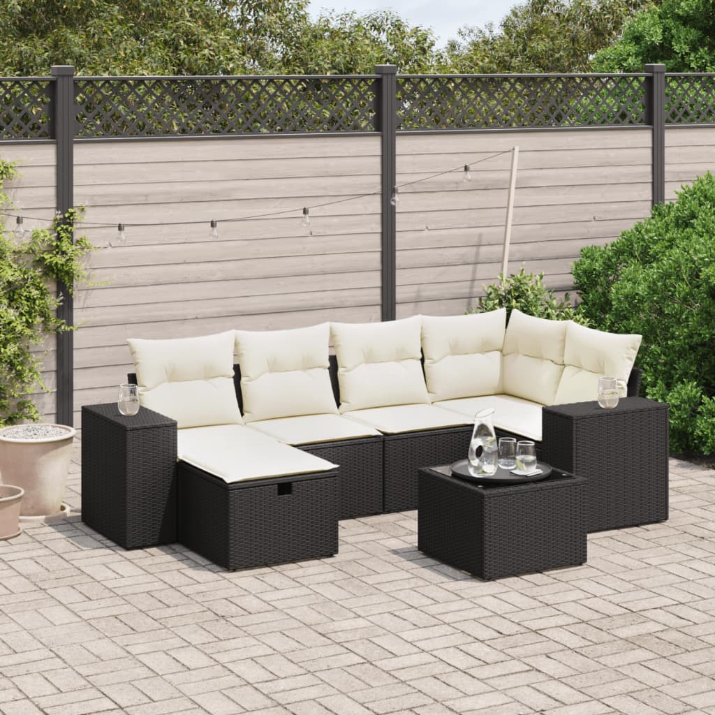 Set Divani da Giardino con Cuscini 7pz Nero Polyrattancod mxl 116342