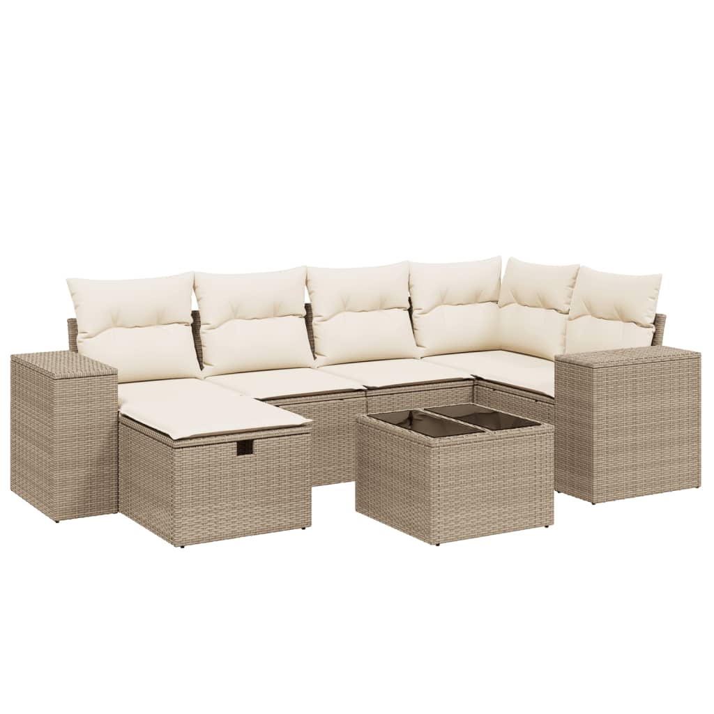 Set Divani da Giardino 7 pz con Cuscini Beige in Polyrattan 3264424