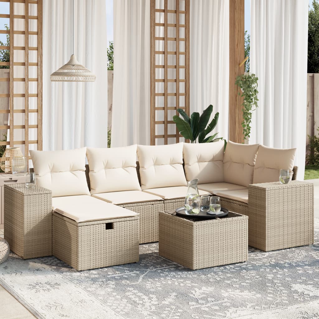 Set Divani da Giardino 7 pz con Cuscini Beige in Polyrattan 3264424