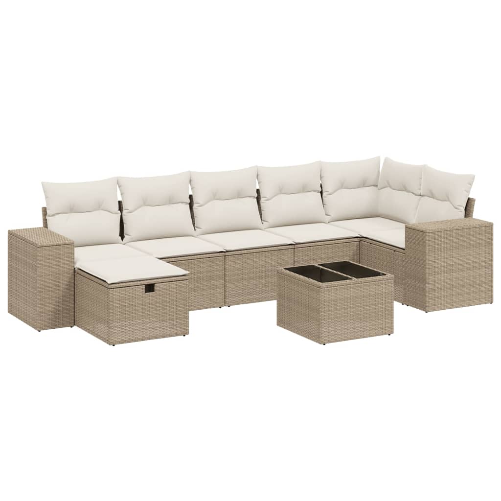 Set Divano da Giardino 8 pz con Cuscini Beige in Polyrattan 3264444