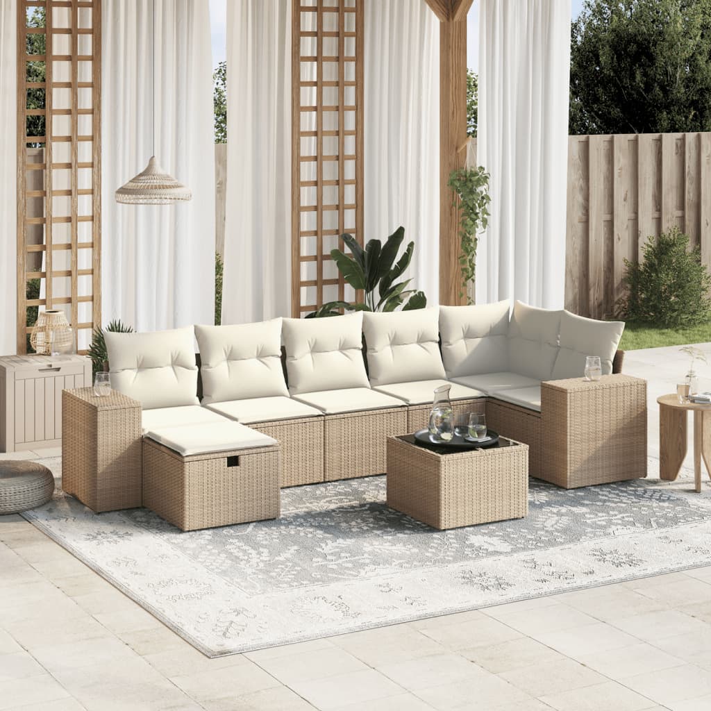 Set Divano da Giardino 8 pz con Cuscini Beige in Polyrattan 3264444