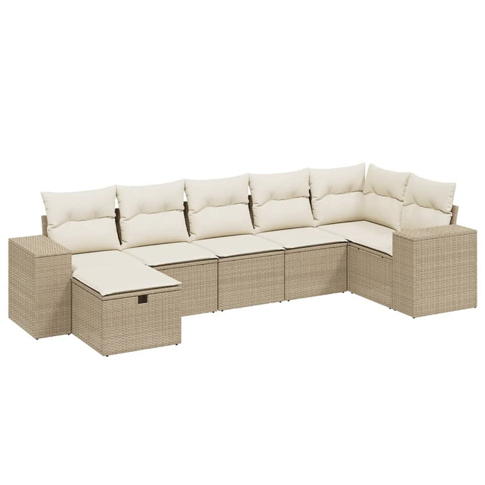 Set Divani da Giardino 7 pz con Cuscini Beige in Polyrattan 3264454