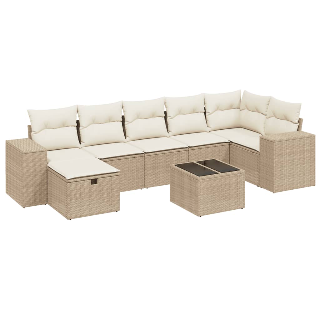 Set Divano da Giardino 8 pz con Cuscini Beige in Polyrattan 3264464