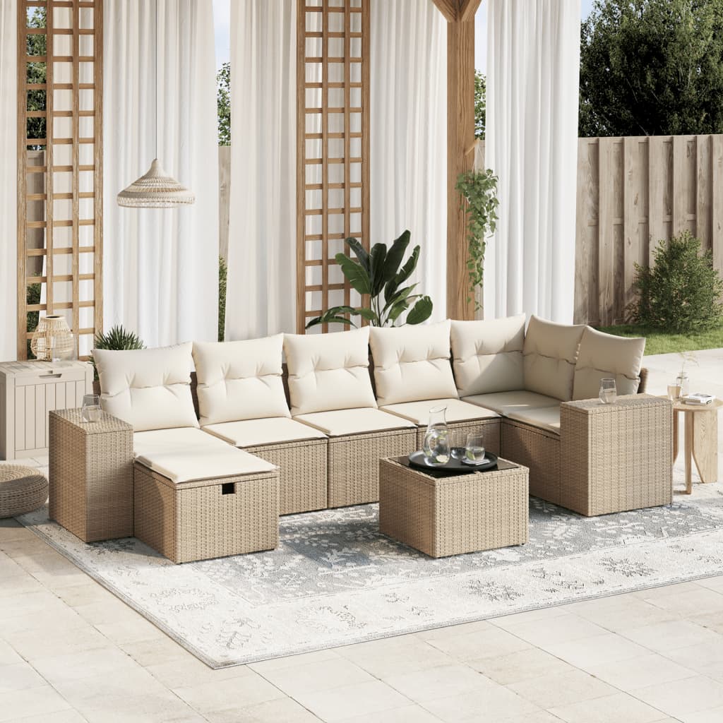 Set Divano da Giardino 8 pz con Cuscini Beige in Polyrattan 3264464