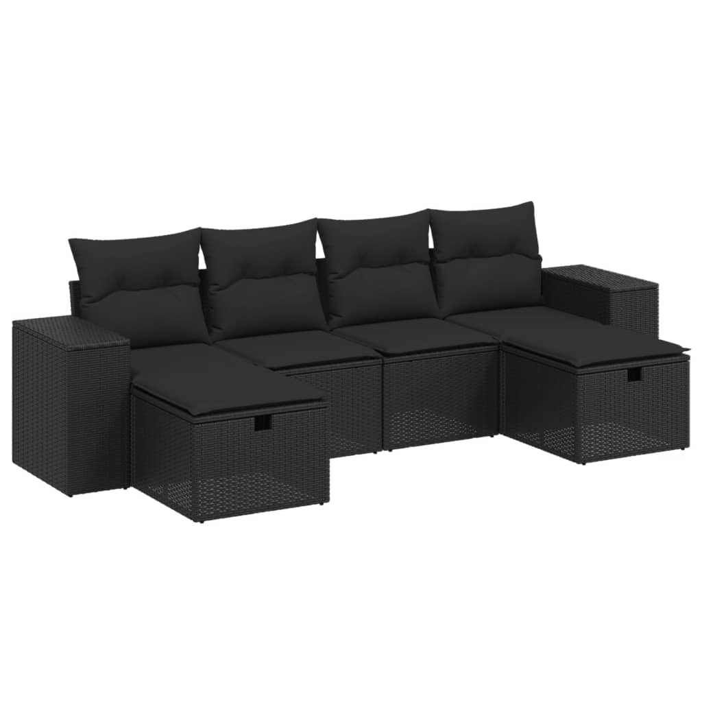 Set Divano da Giardino 6 pz con Cuscini Nero in Polyrattan 3264471