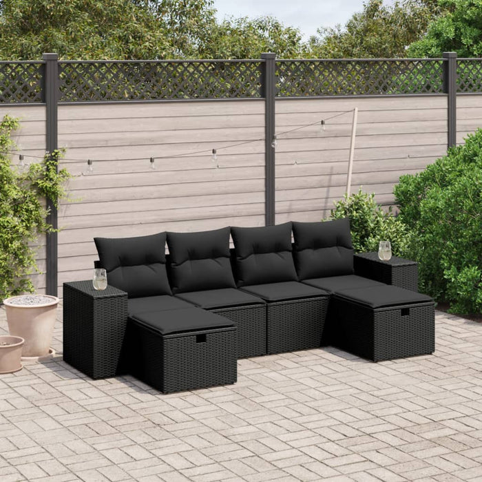 Set Divano da Giardino 6 pz con Cuscini Nero in Polyrattan 3264471