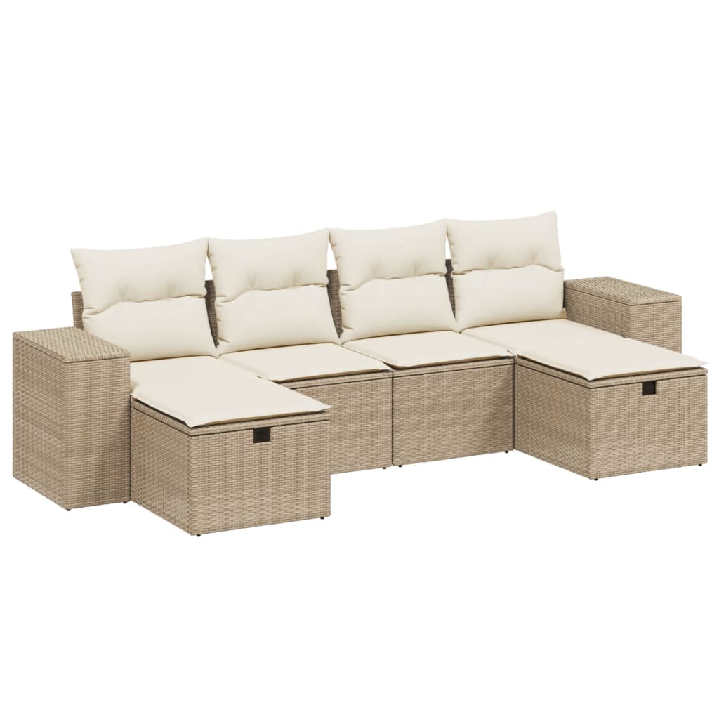 Set Divano da Giardino 6 pz con Cuscini Beige in Polyrattan 3264474