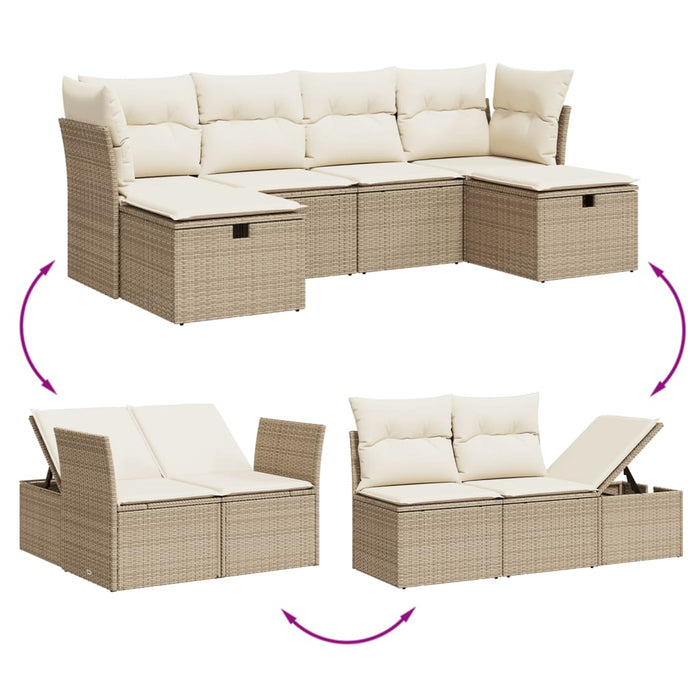 Set Divano da Giardino 6 pz con Cuscini Beige in Polyrattancod mxl 113715