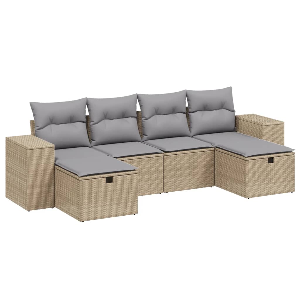 Set Divano da Giardino 6 pz con Cuscini Beige Misto Polyrattan 3264475