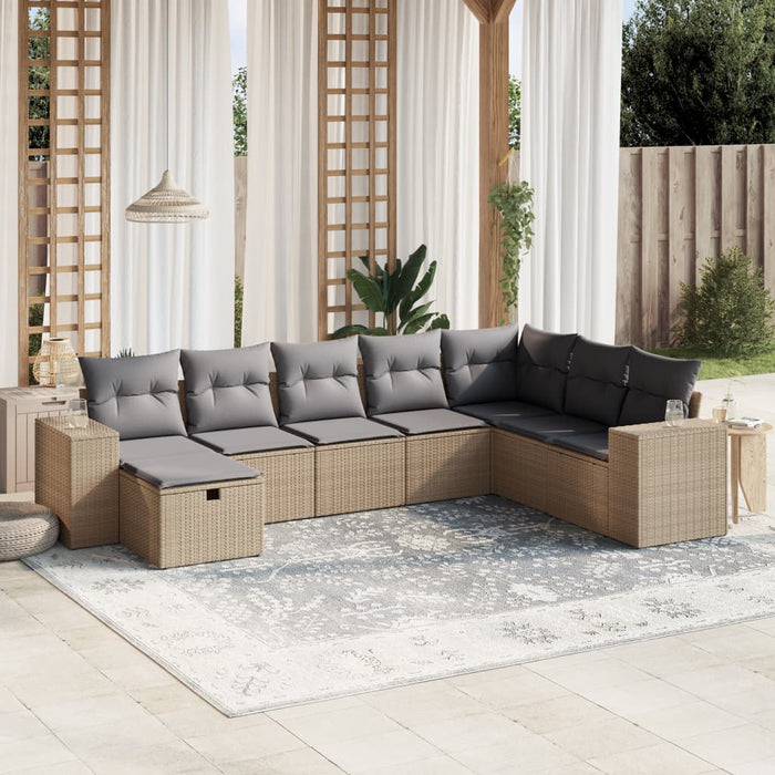 Set Divano da Giardino 8 pz con Cuscini Beige Misto Polyrattan 3264515