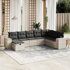 Set Divano da Giardino 8pz con Cuscini Grigio Chiaro Polyrattan 3264518