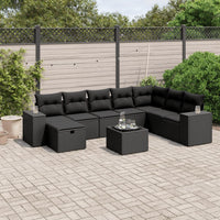 Set Divani da Giardino 9 pz con Cuscini Nero in Polyrattan 3264521