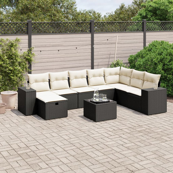 Set Divani da Giardino 9 pz con Cuscini Nero in Polyrattan 3264522