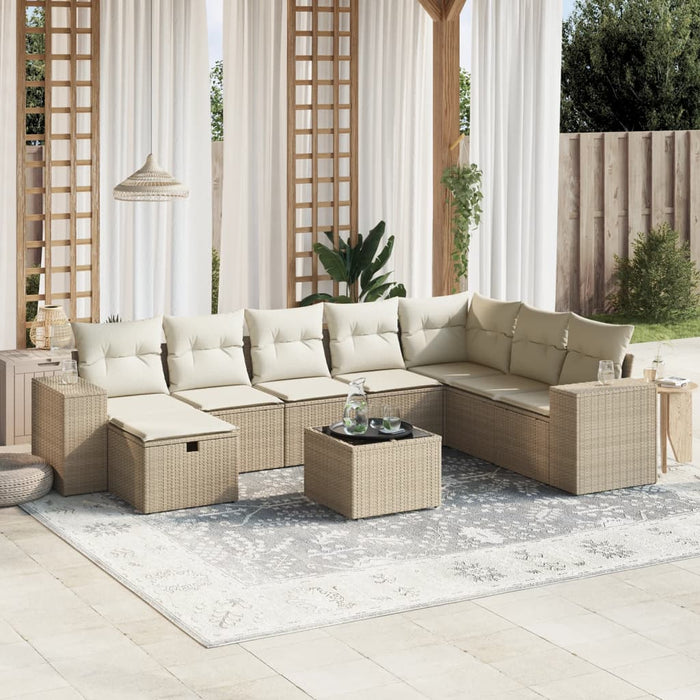 Set Divano da Giardino 9 pz con Cuscini Beige in Polyrattancod mxl 92377