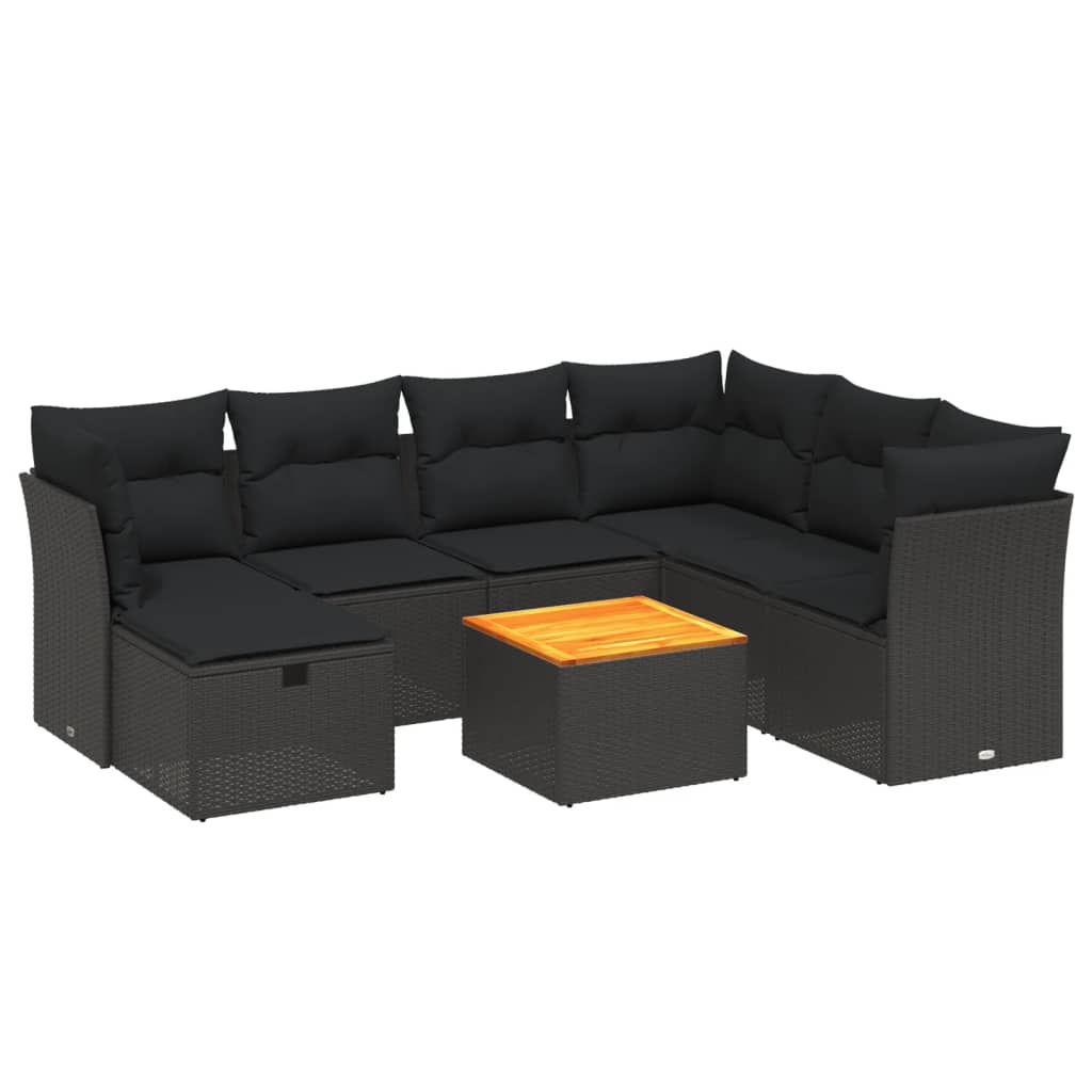 Set Divani da Giardino con Cuscini 8 pz Nero in Polyrattan 3264737