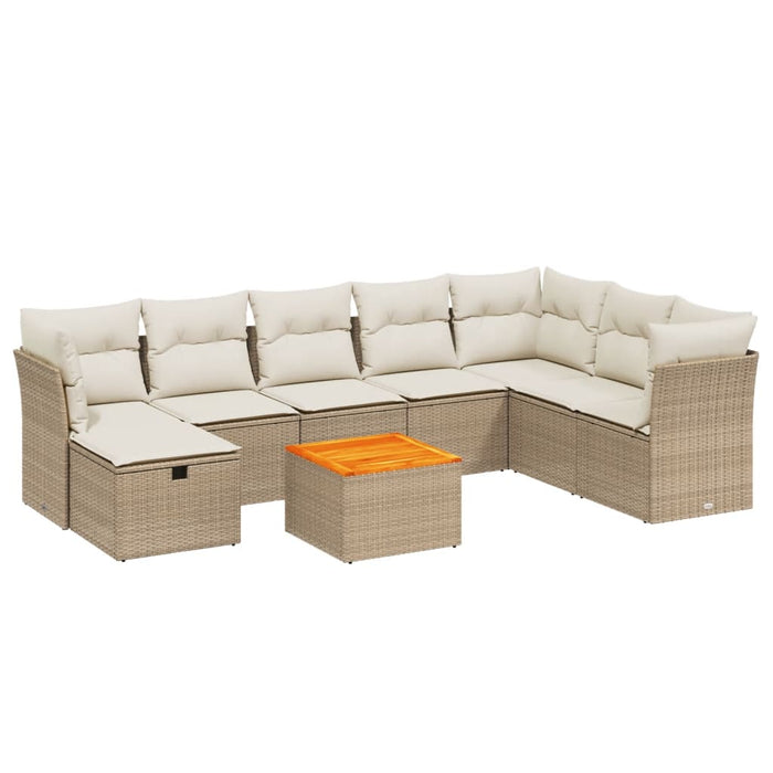 Set Divano da Giardino 9 pz con Cuscini Beige in Polyrattan 3264761