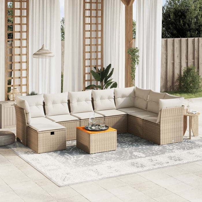 Set Divano da Giardino 9 pz con Cuscini Beige in Polyrattan 3264761