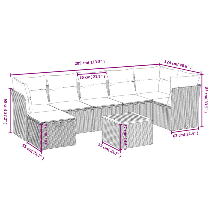 Set Divano da Giardino 9 pz con Cuscini Grigio in Polyrattan 3264763